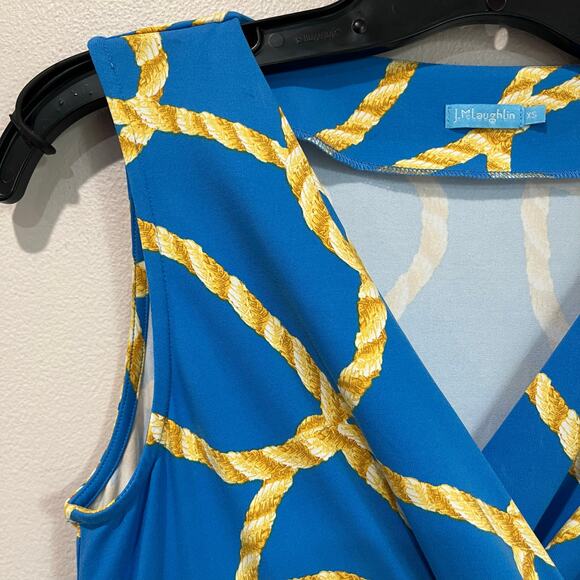 McLaughlin Blue Yellow Rope Print Wrap Dress Old Money Preppy Sz XS - Picture 6 of 10